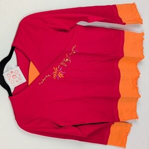 NWT Hanna Andersson Red Wrap-Style Shirt w Floral Embroidery Sz 140/10 32305 NEW